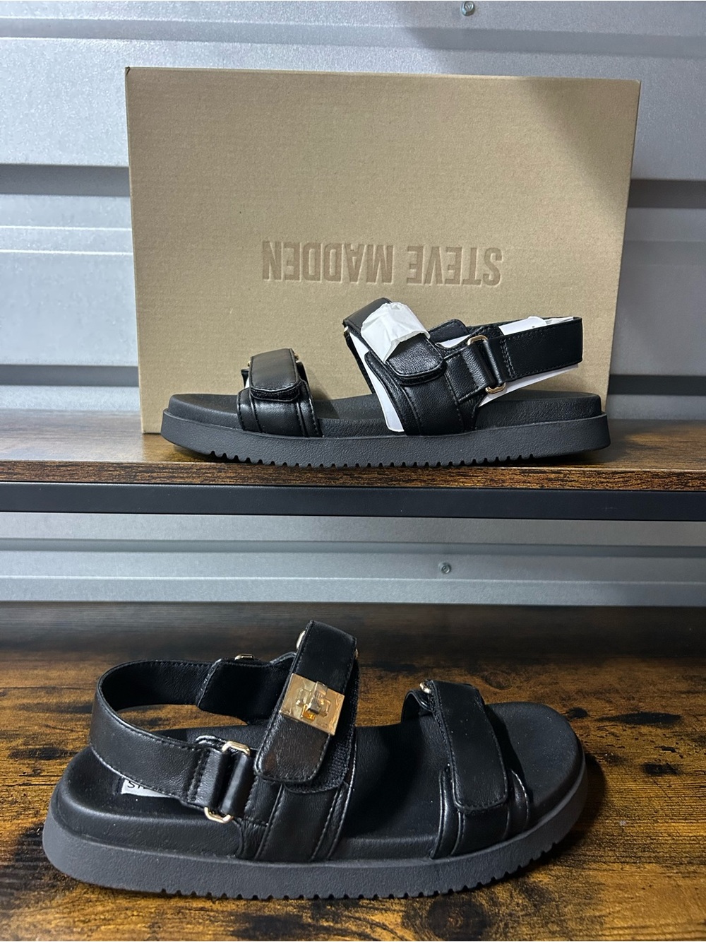 NWT STEVE MADDEN Mona Multi Strap Womens Sandals,black -SZ 9